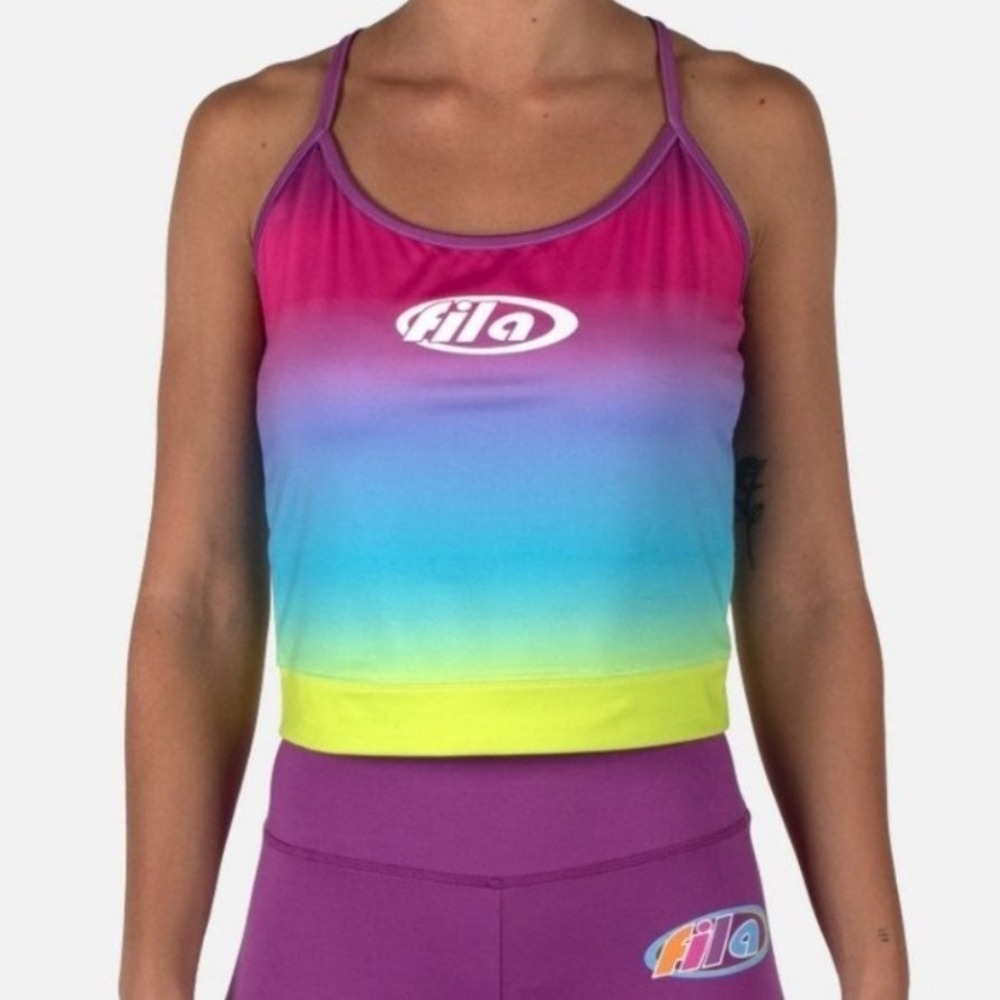 Fila Spectrum Racer Tank Multicolored Pink Blue Yellow Tie Dye Womans Medium